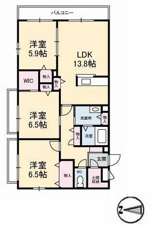 ベルアネスB(3LDK/3階)の間取り写真
