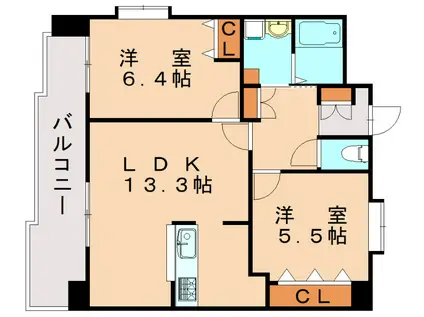 SESSION穴生(2LDK/3階)の間取り写真