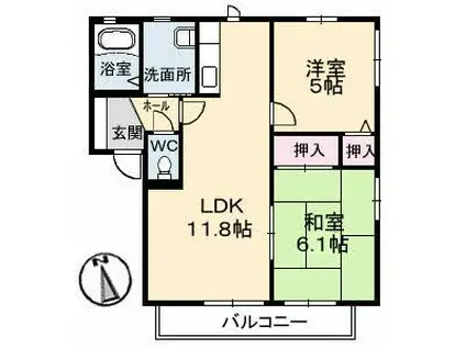 サントーク綾羅木(2LDK/1階)の間取り写真
