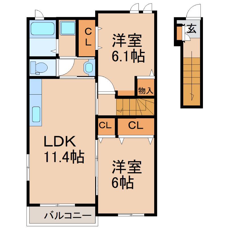 ハピネスフラワー1(2LDK/2階)の間取り写真