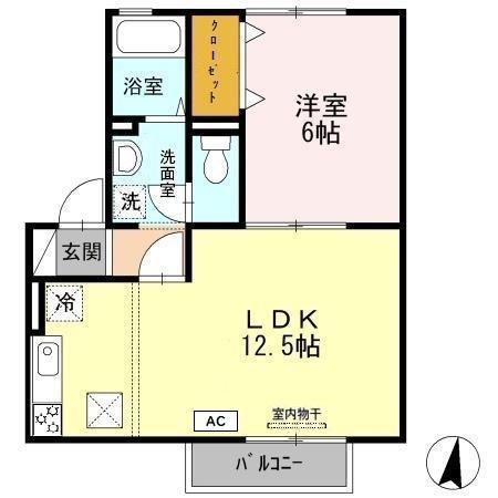 メルベーユ富の原A(1LDK/1階)の間取り写真