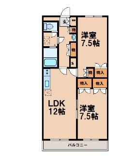 レジデンスカープ自治医大(2LDK/2階)の間取り写真