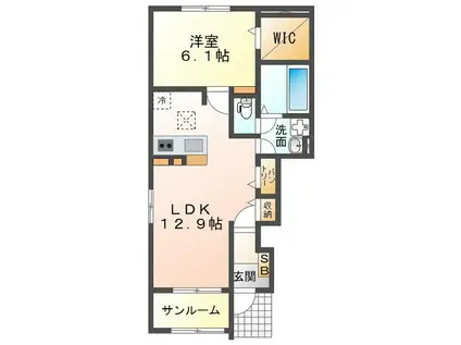 ラフィネ一身田 A(1LDK/1階)の間取り写真