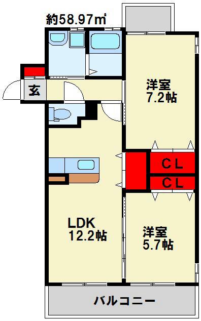 レジェンド砂津(2LDK/10階)の間取り写真