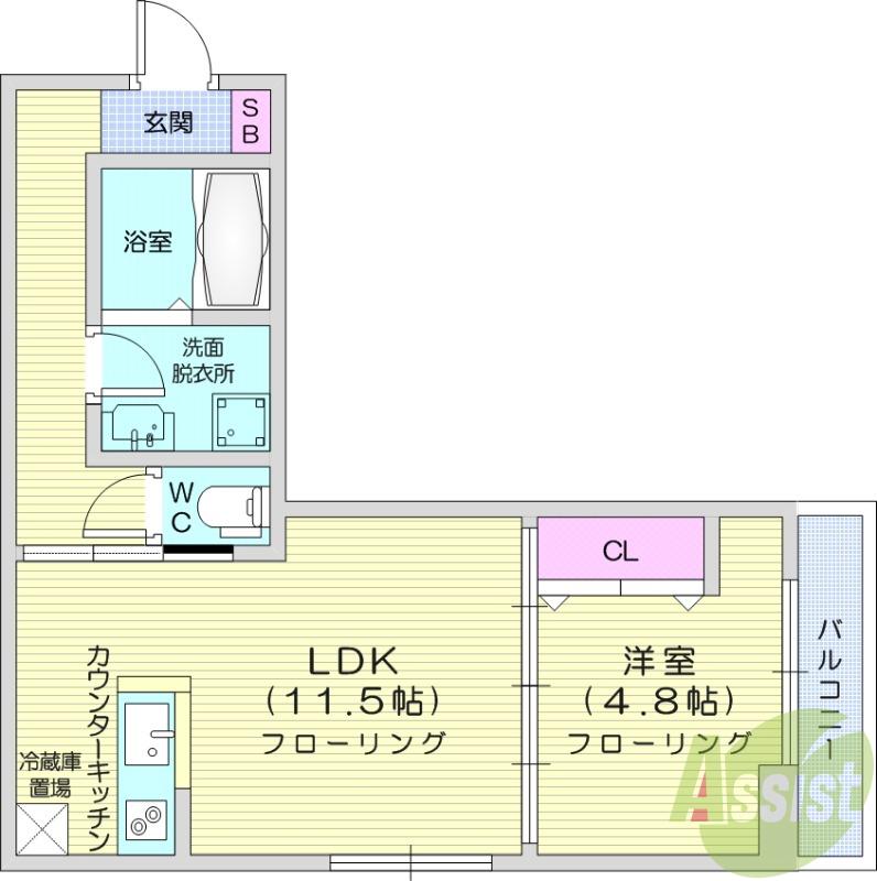 パセオプラシード連坊(1LDK/3階)の間取り写真