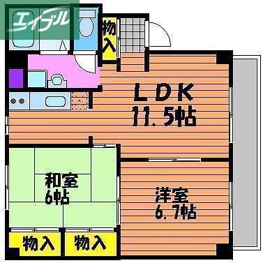 グランデュール高柳 A棟(2LDK/1階)の間取り写真