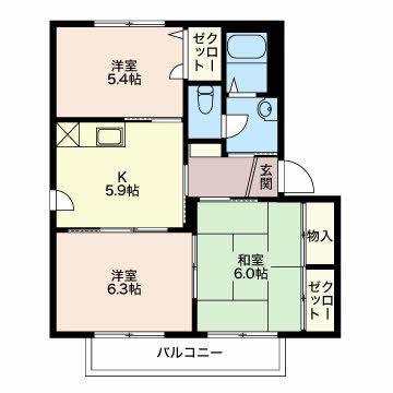西上田ハイツII(3K/2階)の間取り写真