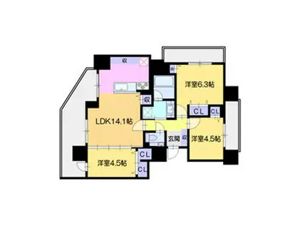 グランファーレ桑園パークサイド(3LDK/8階)の間取り写真
