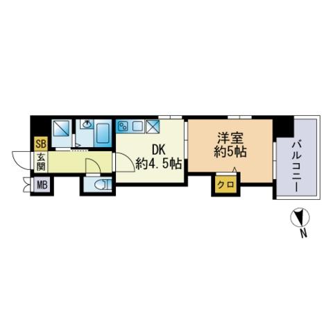 レジディア博多(1DK/5階)の間取り写真