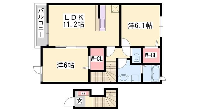 ルナソルC(2LDK/2階)の間取り写真