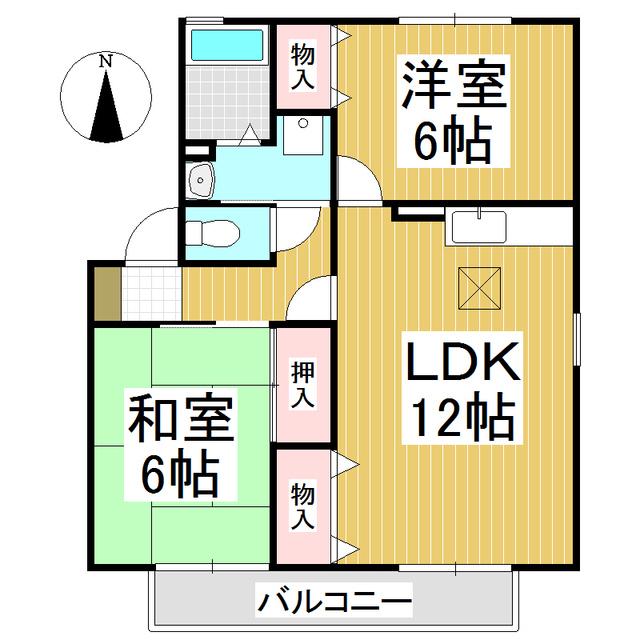 ピュアコートA棟(2LDK/1階)の間取り写真