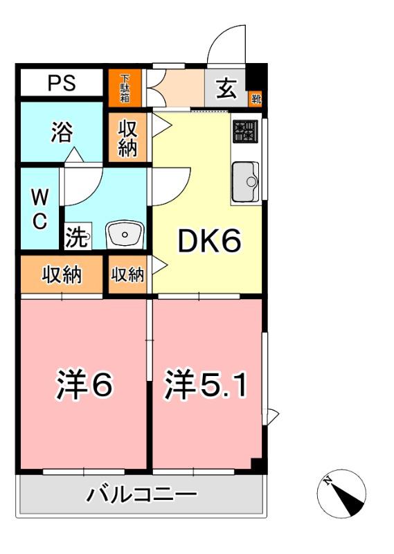 ファミーユ(2DK/2階)の間取り写真