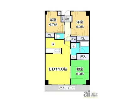 ルネス・アレイゼ(3LDK/2階)の間取り写真