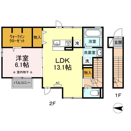 フェリシア3(1LDK/2階)の間取り写真
