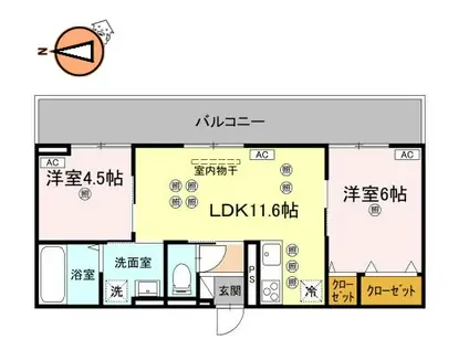 フィオーレガーデン北田宮 A(2LDK/2階)の間取り写真