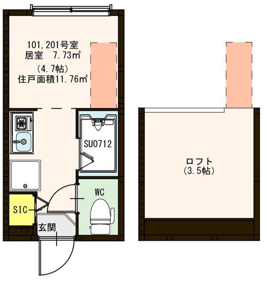 ハーモニーテラス荒川(ワンルーム/2階)の間取り写真