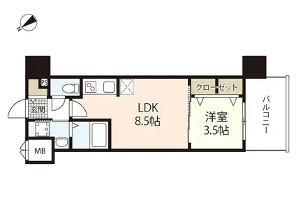 S-RESIDENCE空港通AWESOME(1LDK/9階)の間取り写真