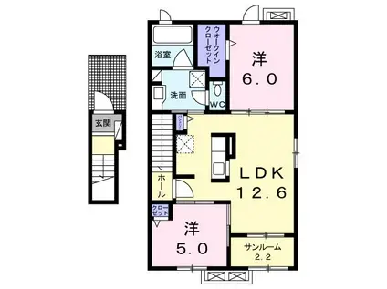 K.Mレジデンス瓜生II(2LDK/2階)の間取り写真