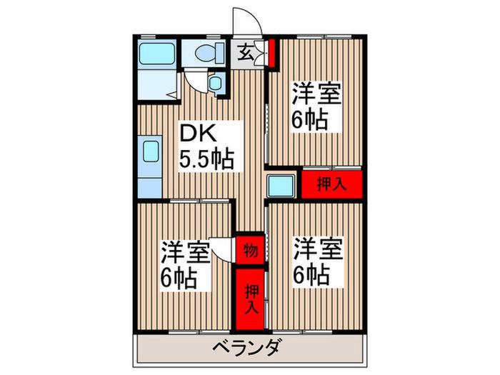 グレースコートII(3DK/2階)の間取り写真