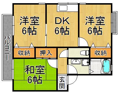 レジデンスエドヤ(3DK/2階)の間取り写真