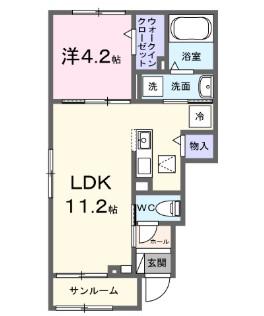 カーサレーナF(1LDK/1階)の間取り写真