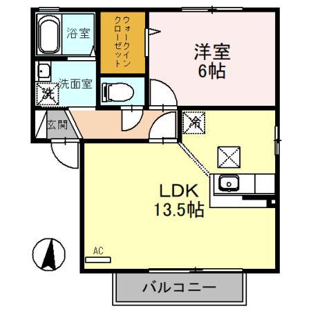 アンバサダーヒルズC棟(1LDK/1階)の間取り写真