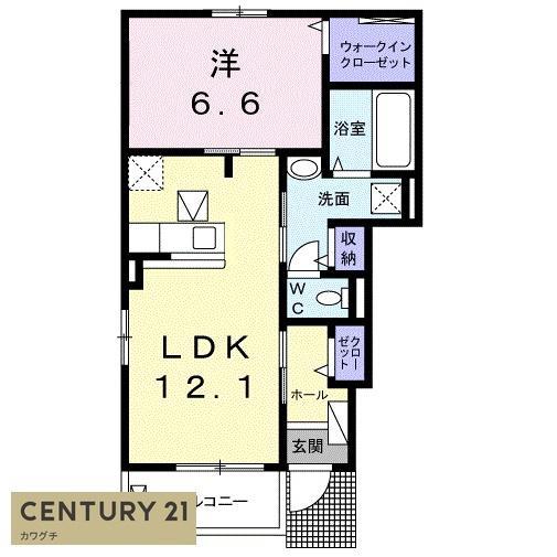 ミルアージュI(1LDK/1階)の間取り写真