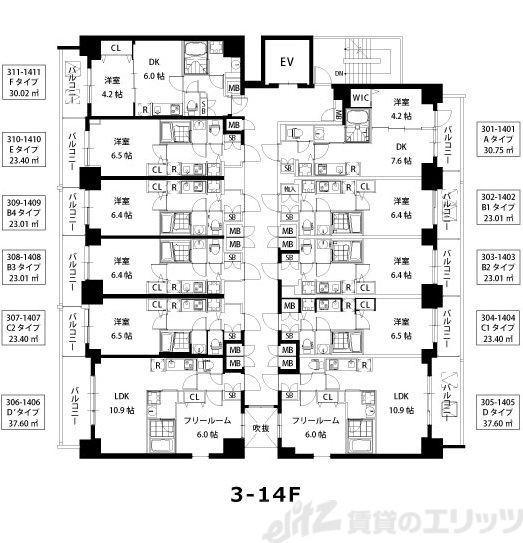S-RESIDENCE江坂(1K/11階)の間取り写真