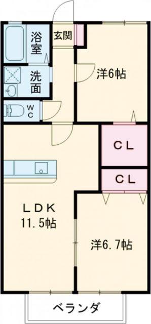 ハイアイランド本城(2LDK/1階)の間取り写真