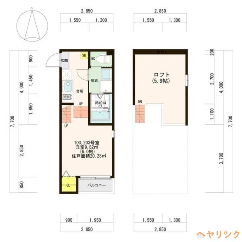 ハーモニーテラス金城町(1K/1階)の間取り写真