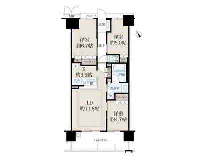 ローレルコート西大寺栄町(3LDK/7階)の間取り写真