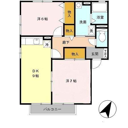 クレールハイム A棟(2DK/1階)の間取り写真
