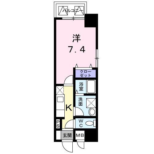 フォンテーヌ 加賀屋(1K/4階)の間取り写真