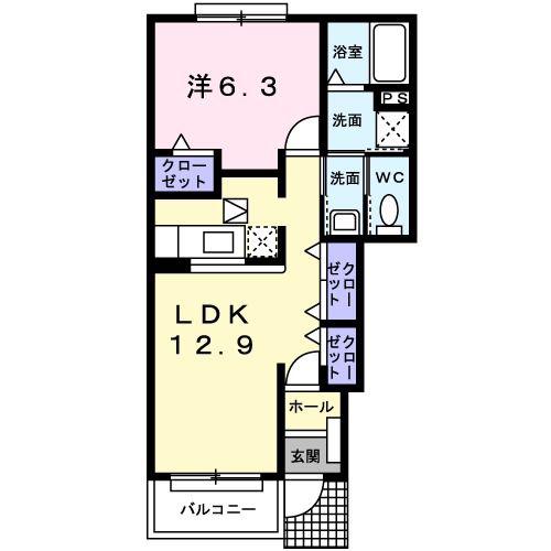 ブライト・ヴィラB(1LDK/1階)の間取り写真