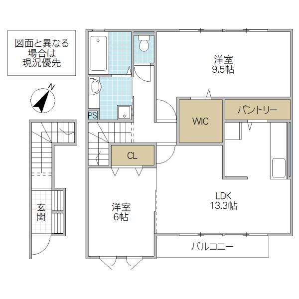 シュタットみどりの D(2LDK/2階)の間取り写真