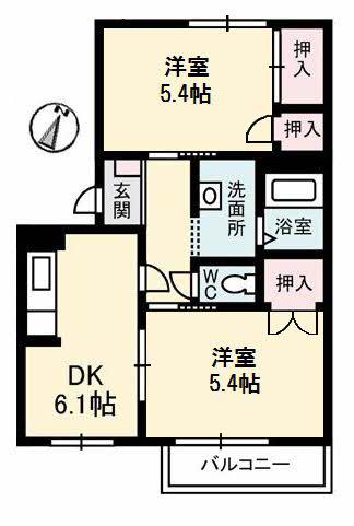 フレグランス福島D(2DK/2階)の間取り写真