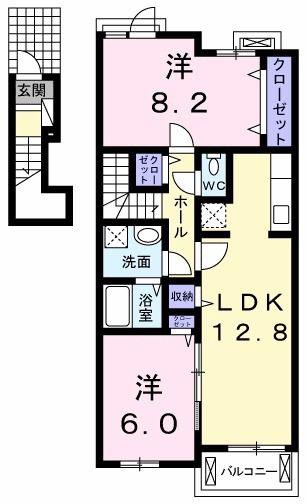 プリムヴェール III(2LDK/2階)の間取り写真