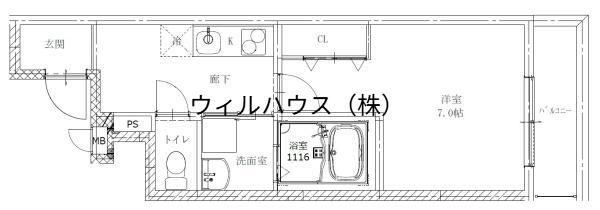 フジパレス鳳中町サウス(1K/3階)の間取り写真