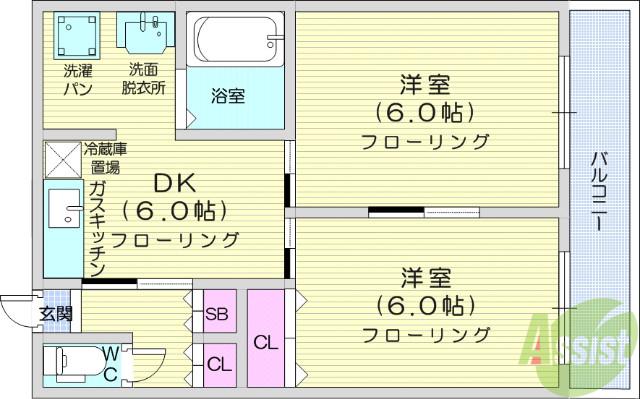 ハイネス支倉(2DK/1階)の間取り写真