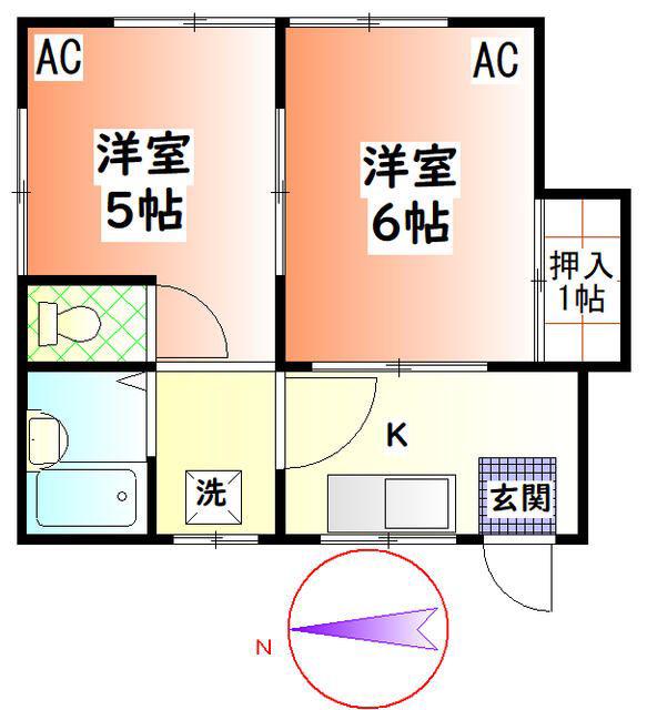 アライハイツ(2K/1階)の間取り写真