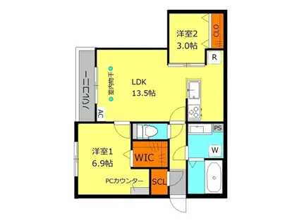 GRAND HILLS(2LDK/2階)の間取り写真