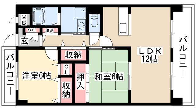 グランデージ竹越(2LDK/2階)の間取り写真