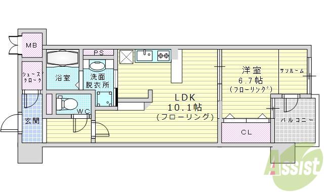 COCO MARINI(1LDK/2階)の間取り写真