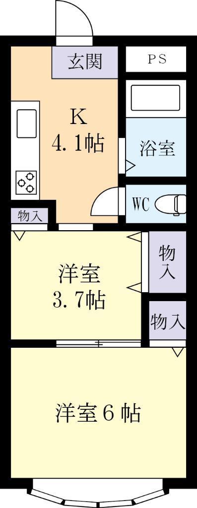 ハイツ イナ(2K/1階)の間取り写真