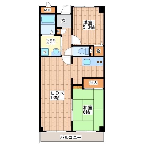 サンオークタツミ(2LDK/2階)の間取り写真