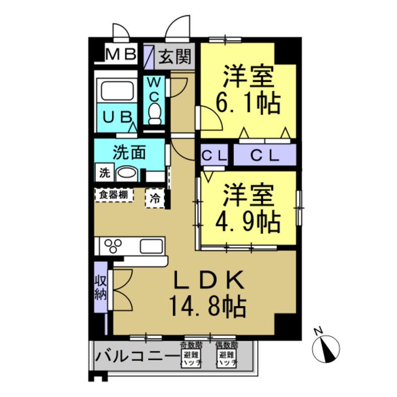 プリミエール海テラス(2LDK/5階)の間取り写真