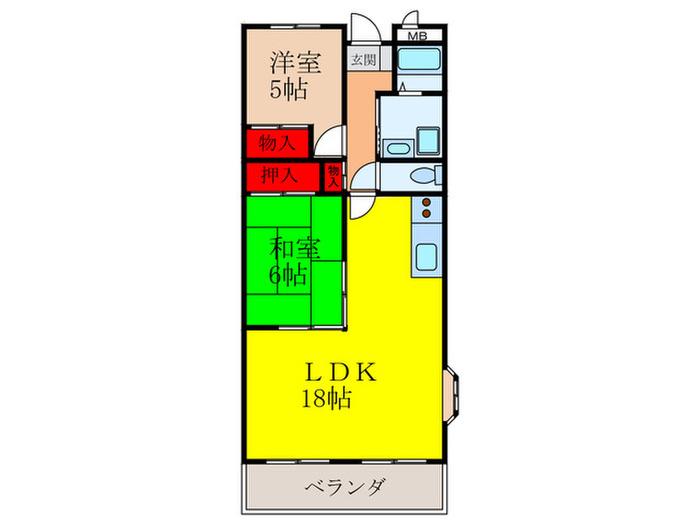 ラ・メール鉢塚(2LDK/2階)の間取り写真