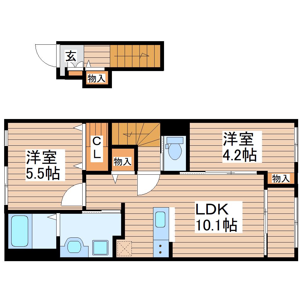 ＪＲ仙山線 愛子駅 徒歩88分 2階建 新築(2LDK/2階)の間取り写真
