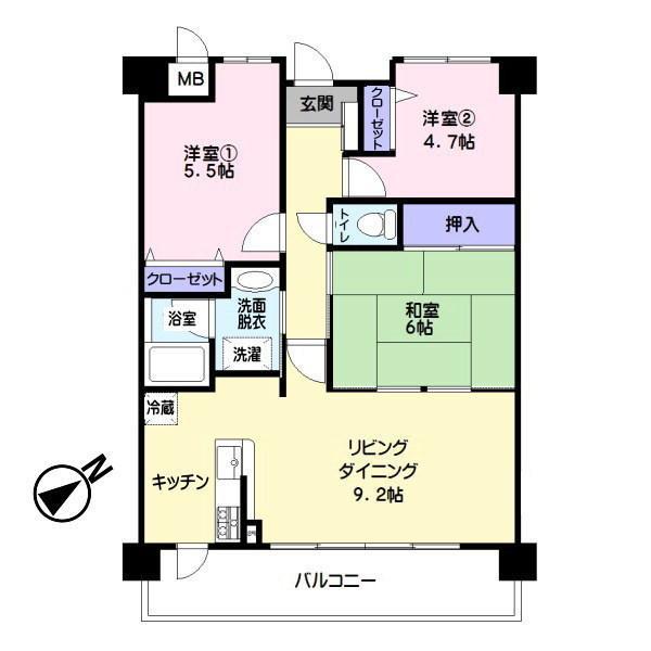 ウィスタリアオーク(3LDK/2階)の間取り写真