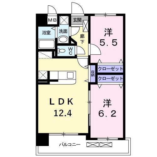 グランデスカイ空港南(2LDK/2階)の間取り写真